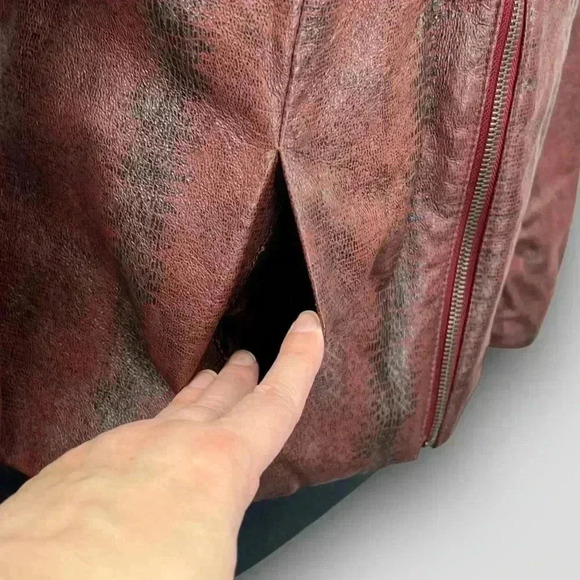 Guillaume Burgundy Snake-Print Genuine Leather‎ Jacket Medium Zip Pockets - Picture 8 of 14
